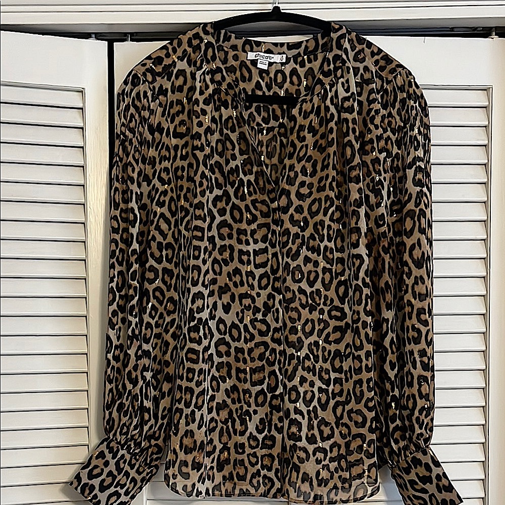 Chico's size 2 Animal Print Long Sleeve Blouse